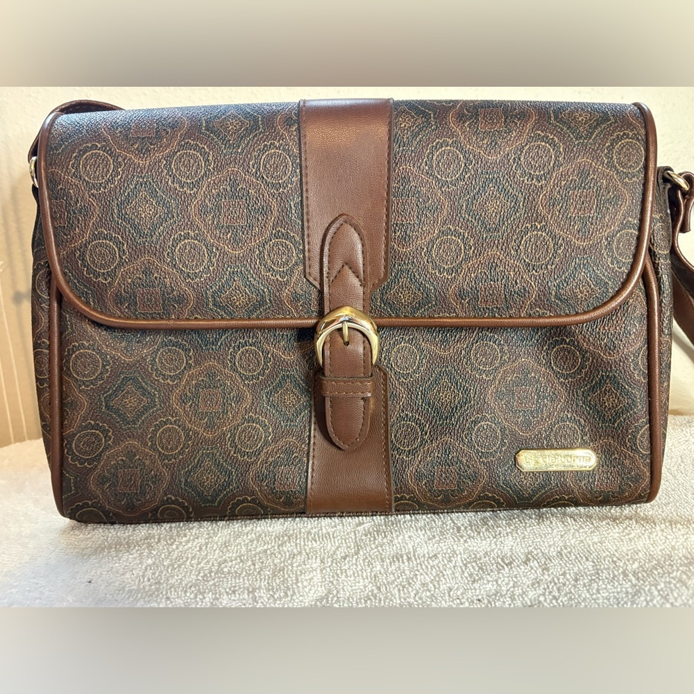 VTG Liz Claiborne Crossbody Brown Paisley Leather Purse Bag - Picture 1 of 16